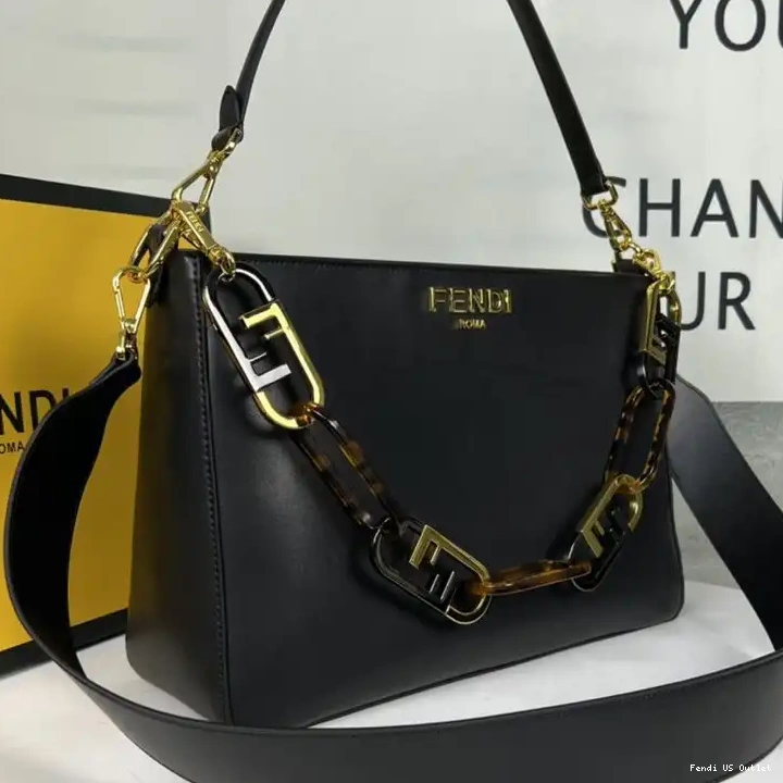 Cheap HOT O'Lock In Fendi Leather Zip Black Calf Bag Shoulder 0531